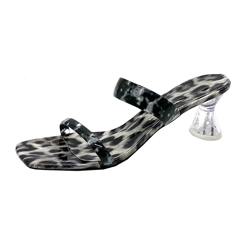 

Fashion Women Slippers Summer Pumps Shoes Good-quality Shallow Outside Leopard 7cm High Heels Casual Ladies Sexy Female Slides