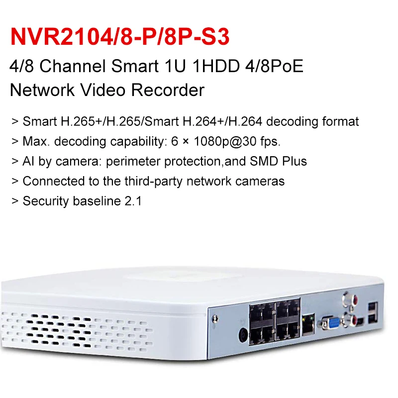 Продажа Dahua 4/8 каналов POE сетевой видеорегистратор Ip-камера Монитор Безопасности Домашняя мини умная система защиты Ai NVR2104-P-S3 Onvif