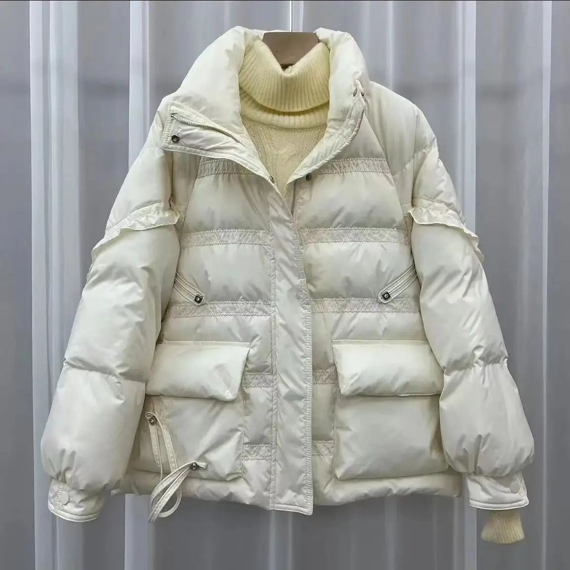 New Autumn Winter Women White Duck Down Jacket Female Thick Zipper Warm Feather Long Down Coat Good Quality Ladies Pockets M19