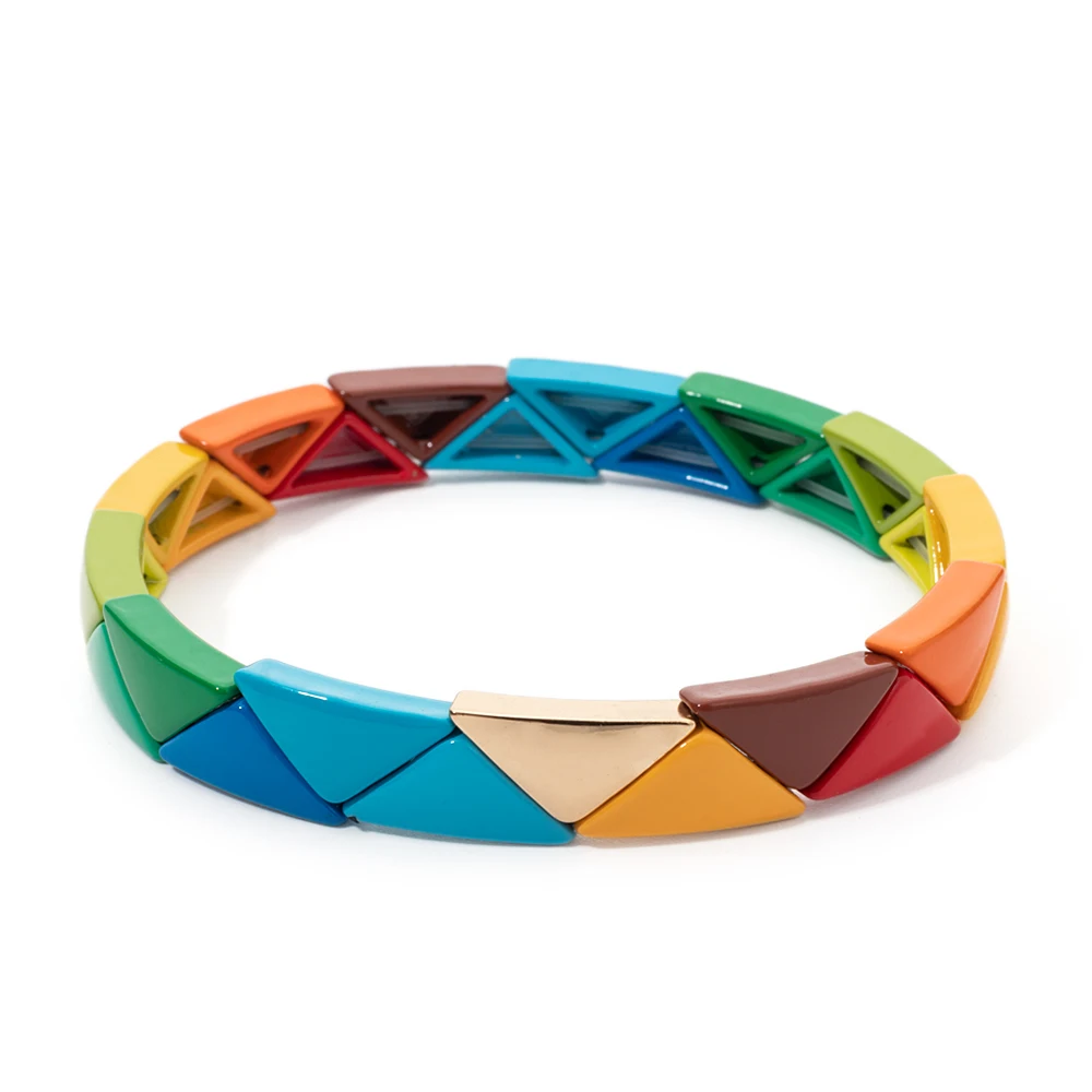 Женские эмалированные треугольные браслеты цветные бусины 2024x13 мм эластичный