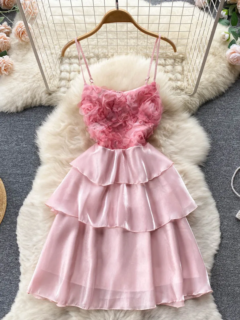 

Foamlina New Chic Summer Dress Women Sexy Spaghetti Strap Sleeveless Floral Ruffles Patchwork A-line Mini Party Ball Gown Dress