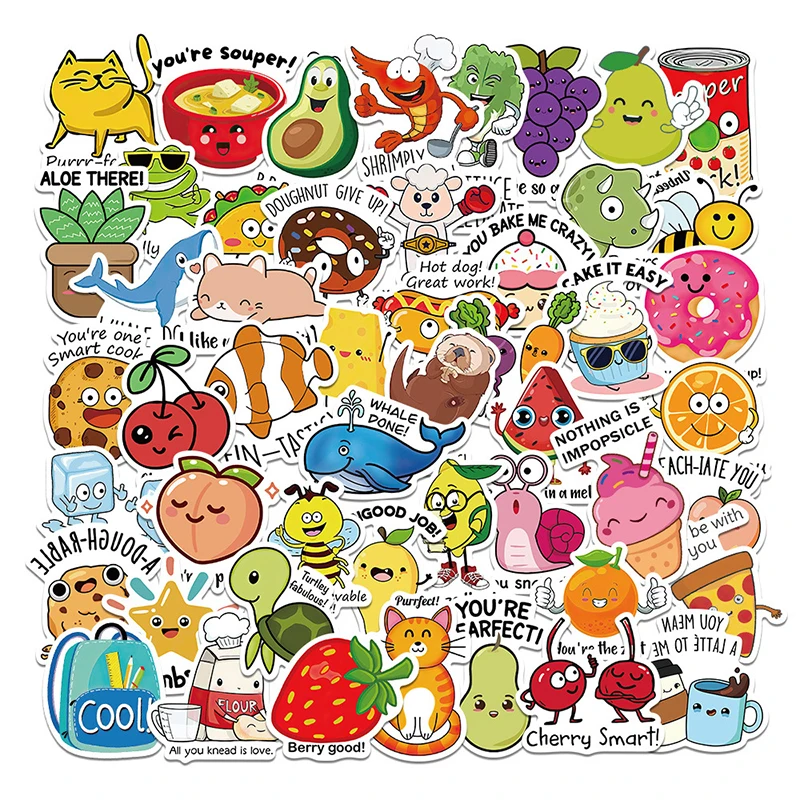 

50PCS Reward Stickers Fun Incentive Kids Toy Sticker Cute Pattern Animals Cartoon Decals School Teacher Supplies Child's Gift