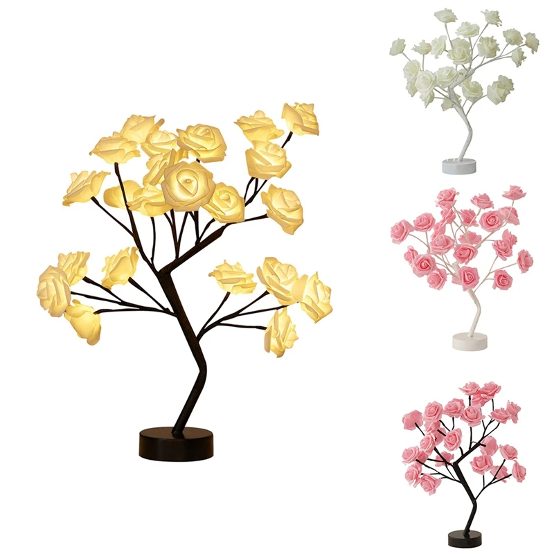 

USB Battery Operated LED Table Lamp Rose Flower Bonsai Tree Night Lights Garland Decoration Valentine's Day Lights