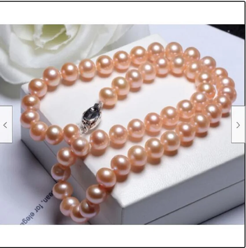 

Gorgeous AAA+ 9-10mm real natural south sea pink pearl necklace 19"silver clasp