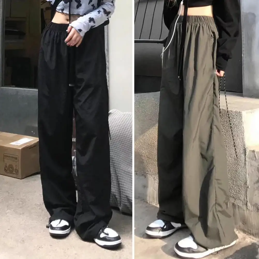 Casual Women Cargo Pants Elastic Waist All Match Loose Stretchy Breathable Polyester Solid Color Lady Cargo Pants Female Clothes
