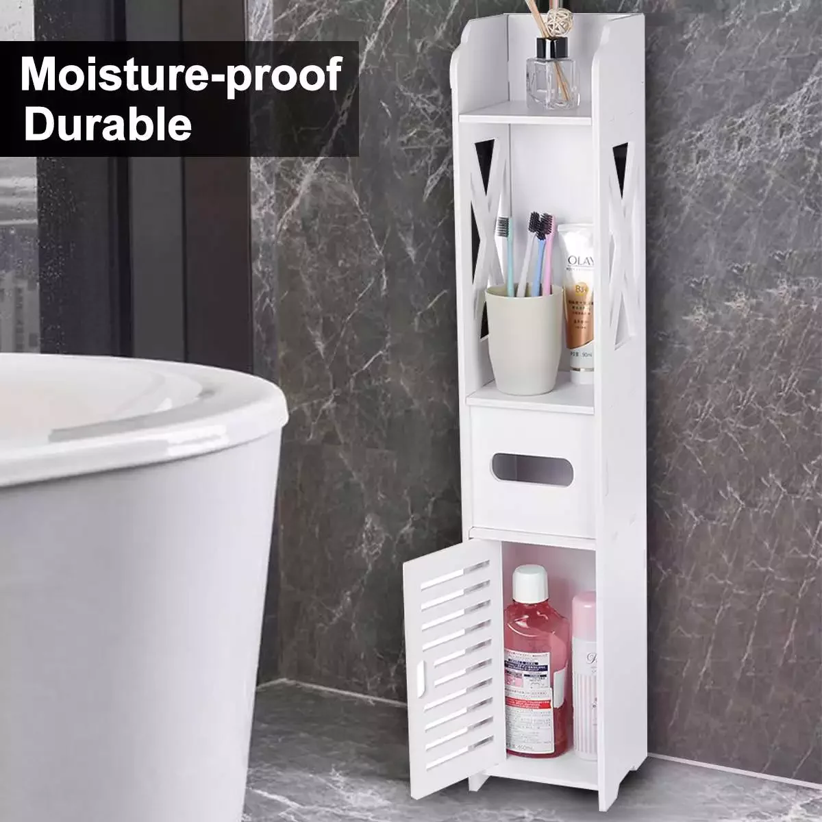 

2022New Bathroom Corner Floor Cabinet Toilet Vanity Cabinet Narrow Bath Sink Organizer Towel Storage Shelf for Paper Holder 4 Si