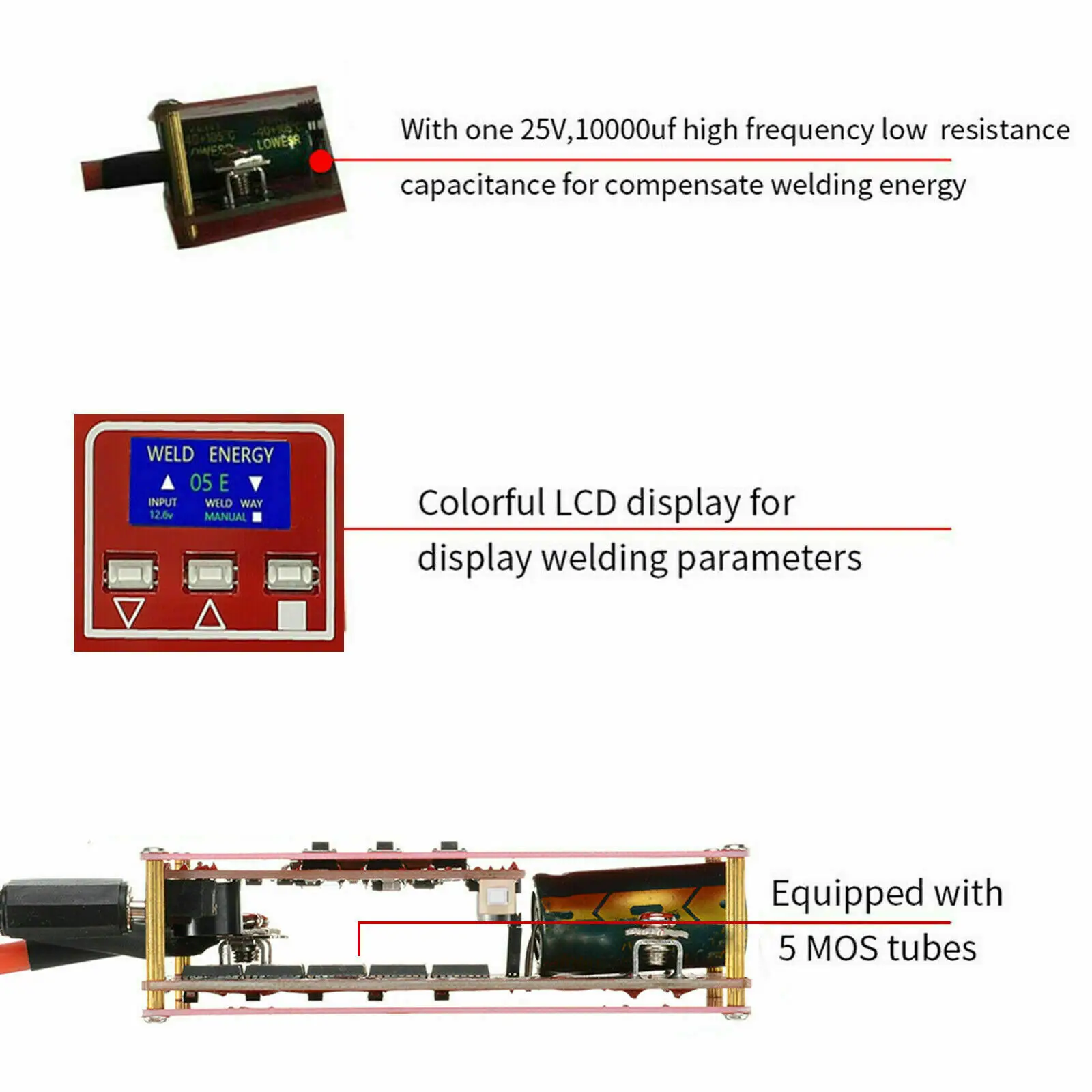 

5PCS Spot Welder Machine Battery Kit Welding Pen Portable Point Welding Various Power Supply LCD Screen For Automatic Welding