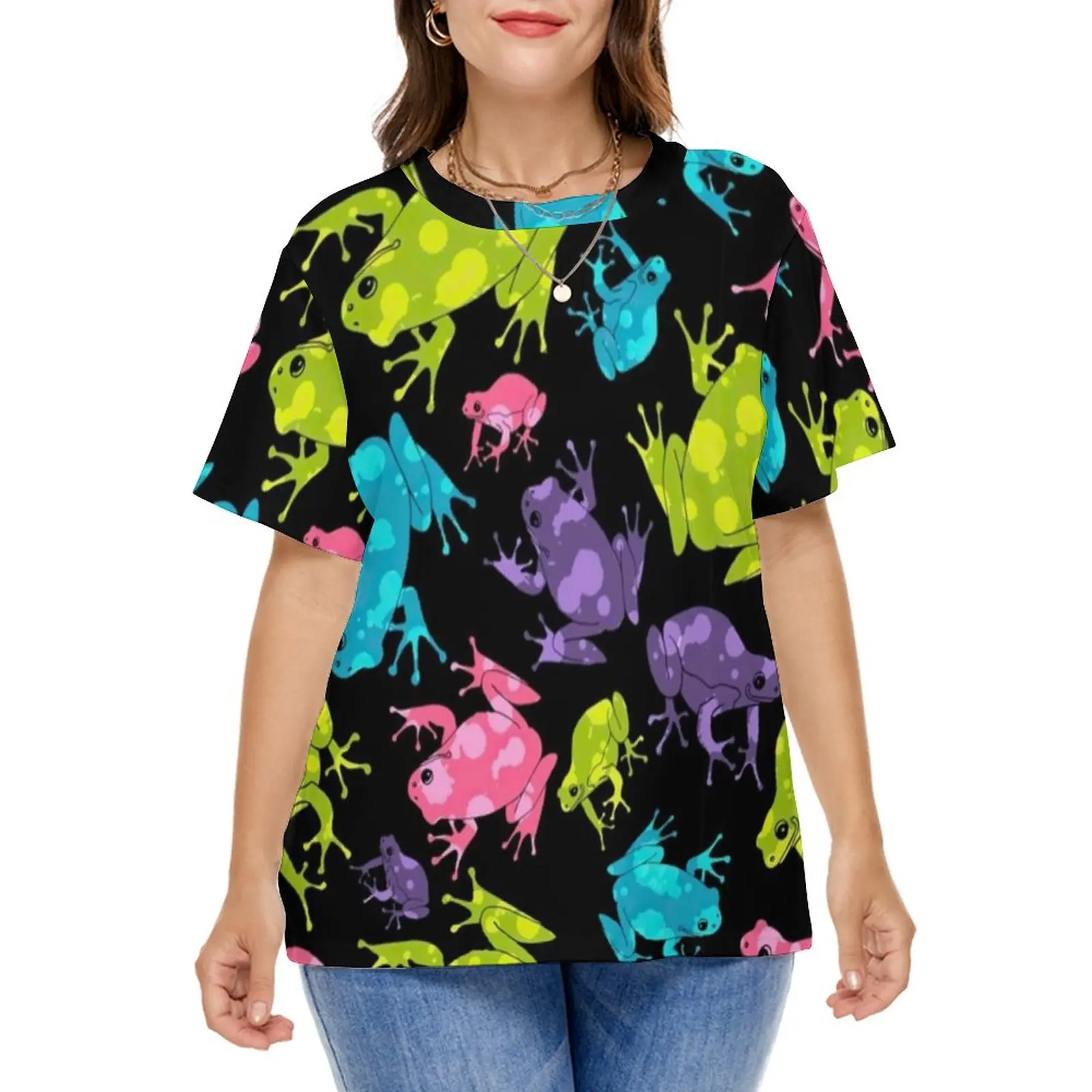 Multicolor Frog T Shirts Splash Funny Animal Street Wear T-Shirt Short Sleeve Retro Tees Plus Size Graphic Tops Birthday Present