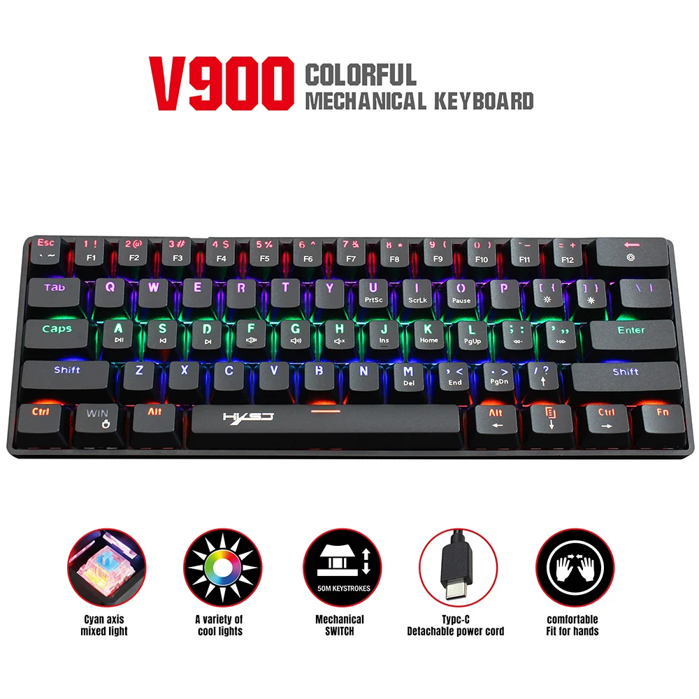 mini keyboard 61 keys gaming mechanical keyboard usb wired rgb backlit gamer mechanical keyboard for desktop laptop sk61 gk61 free global shipping