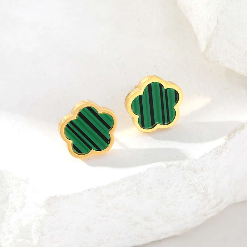 Серьги-гвоздики GANEMLY из нержавеющей стали 316L с зеленым цветком сливы пятилистным