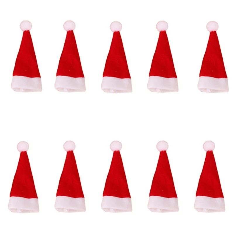 

E9LA 10 Pieces Mini Christmas Lollipop Santa Claus Hat Wine Bottle Candy Topper Cover for Home Xmas Holiday Party Favors