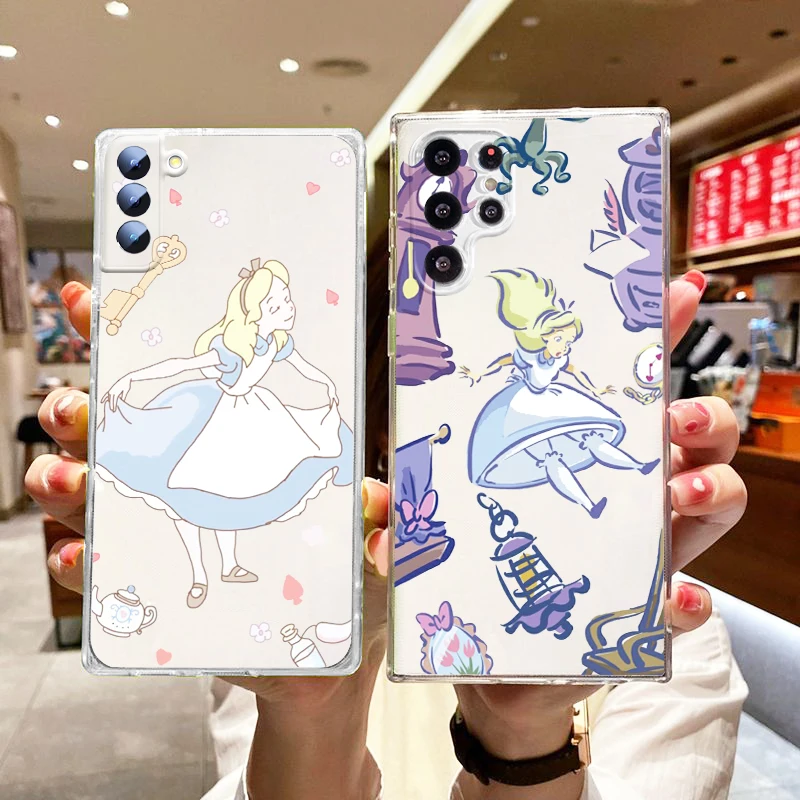 

Alice in Wonderland Phone Case For Samsung S8 S9 S10 S20 S21 S22 Plus 4G S10e 5G Lite Ultra FE Transparent luxury Silicone Soft