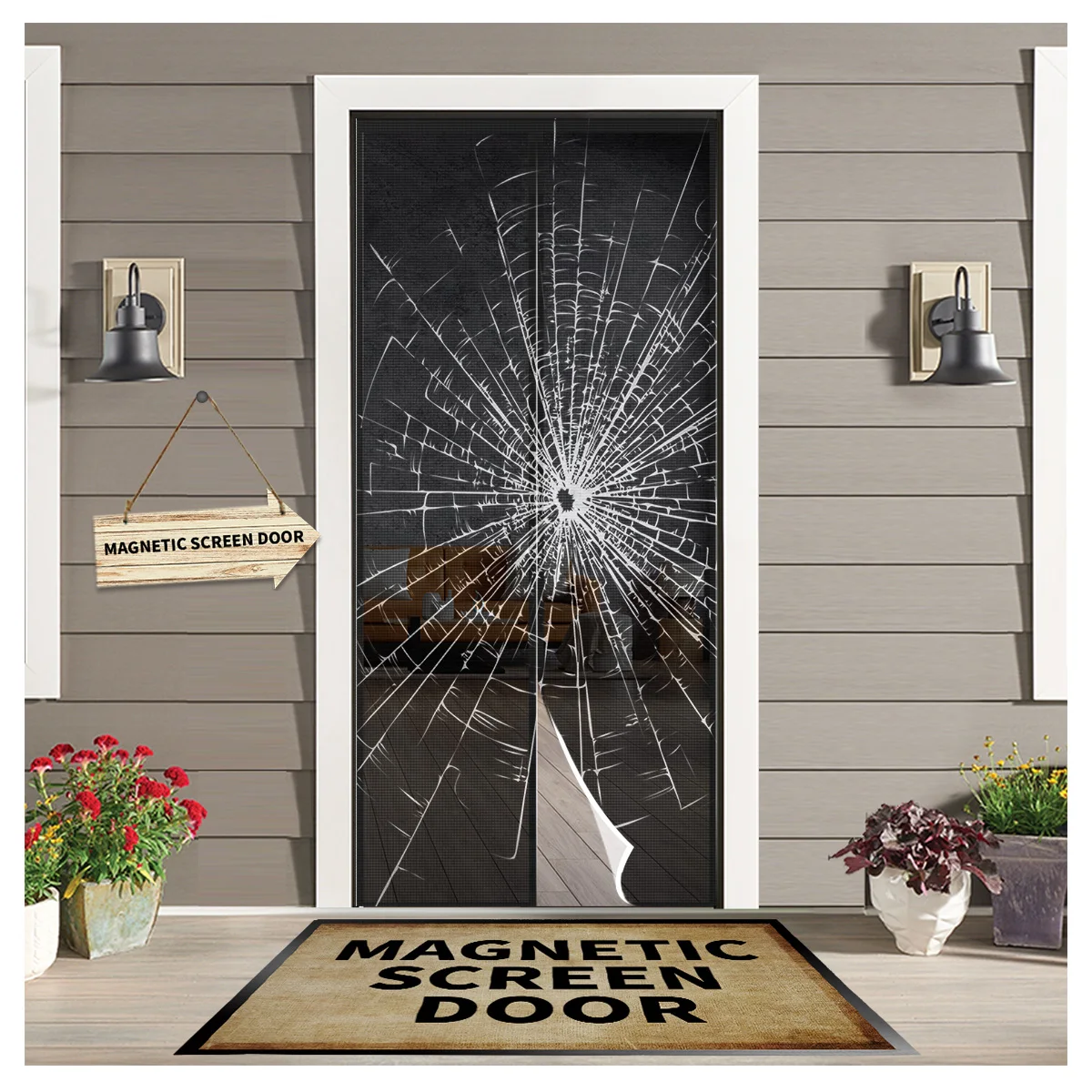 

Glass Cracked Texture Door Curtains Summer Magnetic Anti-mosquito Screen Insect Fly Bug Home Kitchen Printed Curtains