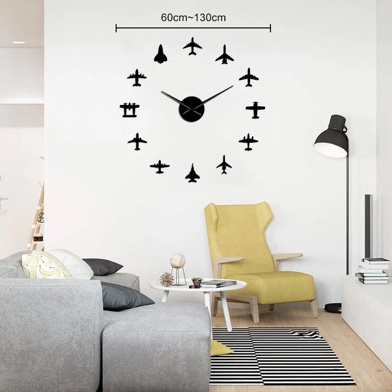 Современные гигантские настенные часы с летающим самолетом и истребителем