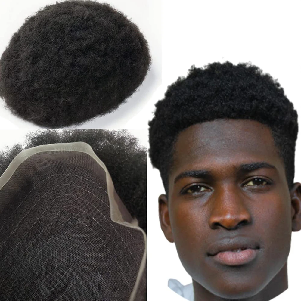 

Men Toupee Afro Kinky Curly Breathable Full Lace Base Human Hair Replacement Systems Unit Men's Wig Capillary Prothesis Natural