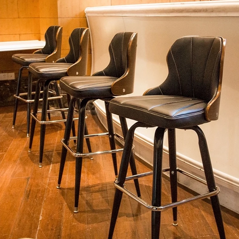 Solid Wood Back Iron Antique Bar Chair High Stool Revolving Bar Chair Coffee Shop Front Desk Chair