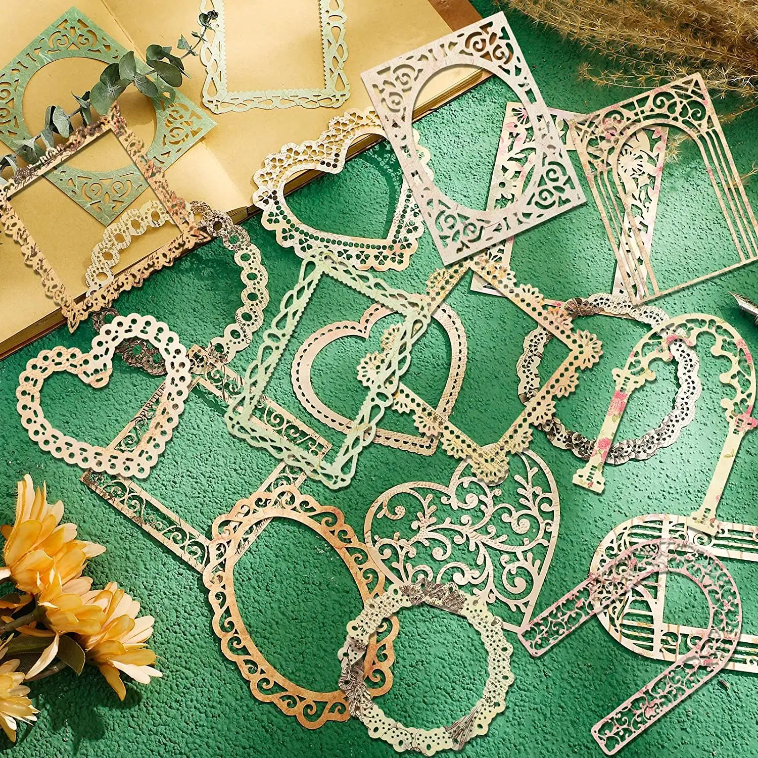 

60 Pcs Scrapbook Cutouts Paper Lace Vintage Scrapbooking Pack Filmstrip Round Lace Frame Paper Mini DIY Craft Paper