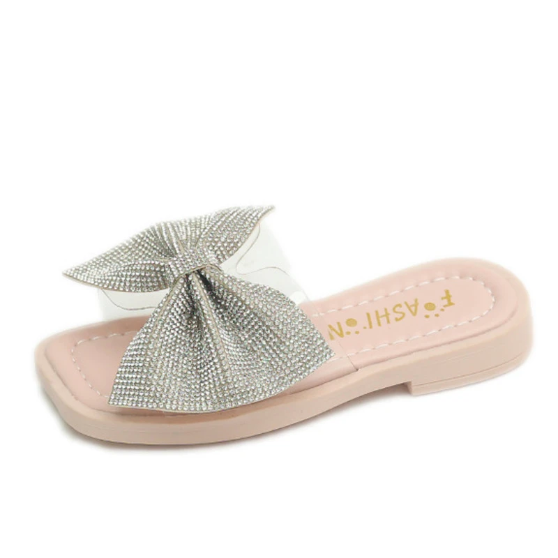 

Fashion Girls Slippers Rhinestone Bow Outdoor Slippers For Children Flats Slides Princess Anti Slip Beach Kids Summer Shoes