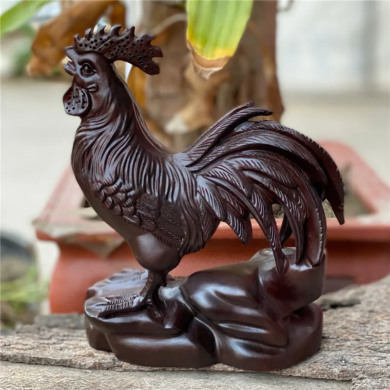 

Ebony Wood Carving Chante Clair Decoration Solid Wood Handmade Twelve Zodiac Animal Chicken Home Feng Shui Rosewood Crafts