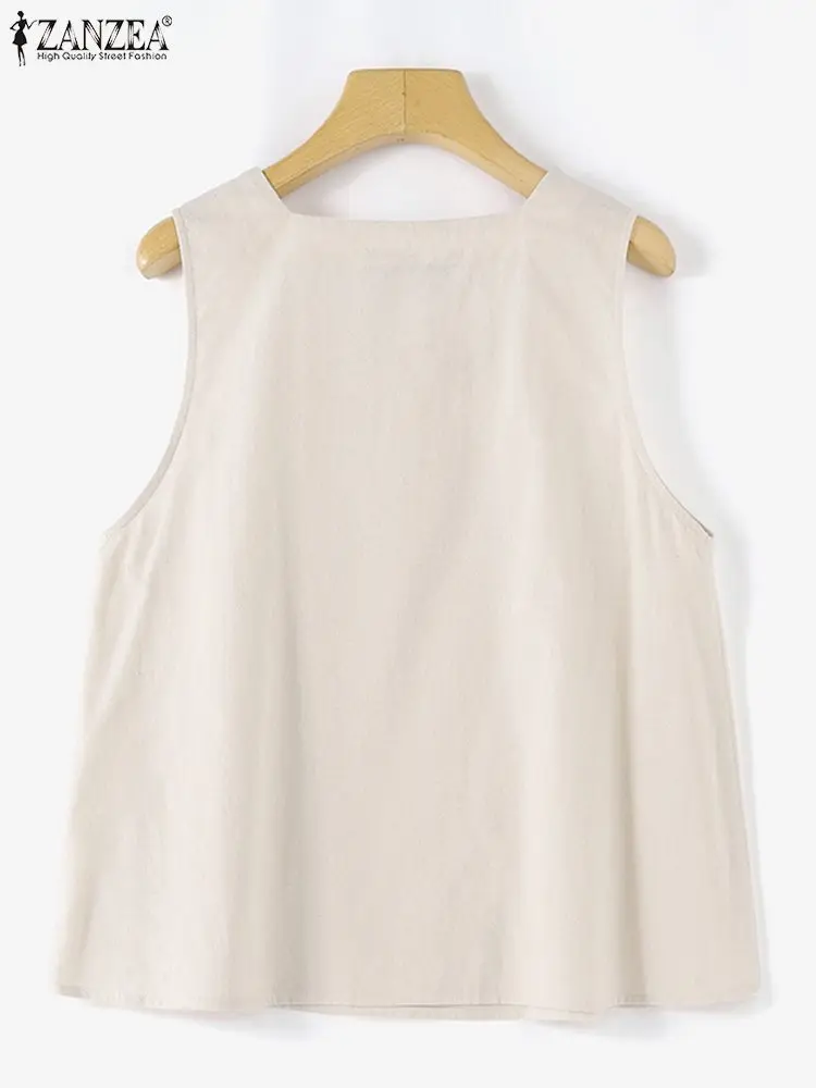 Женская блузка без рукавов ZANZEA с квадратным вырезом летние винтажные женские