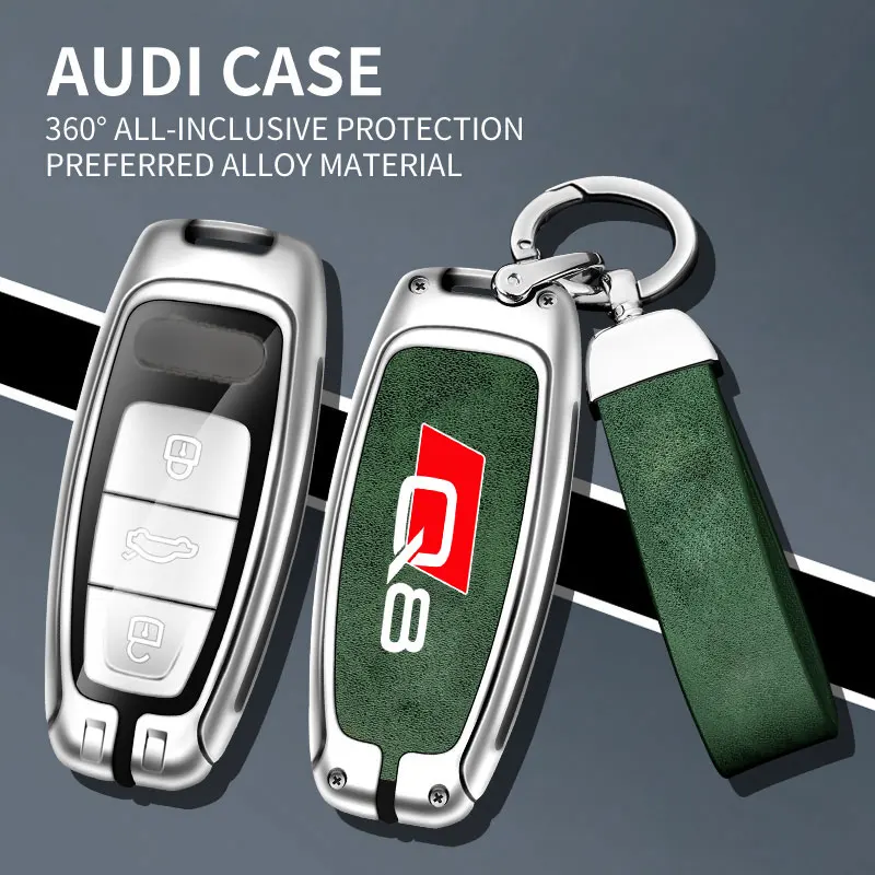 

Fashion Zinc Alloy Leather Car Key Case Cover Shell Protector For audi Q8 2015-2023 car Accessories