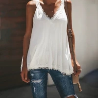 hot sale summer 2022 fashion women tank tops v neck sleeveless casual lace tops women clothes bottoming vest shirt white tops