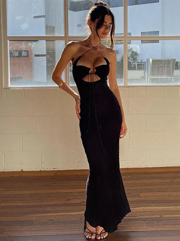 

EYouth Halter Sexy Backless Cut Out Tie Up Maxi Dress for Women Sleeveless Summer Club Party Gown Dresses Outfits Clothes