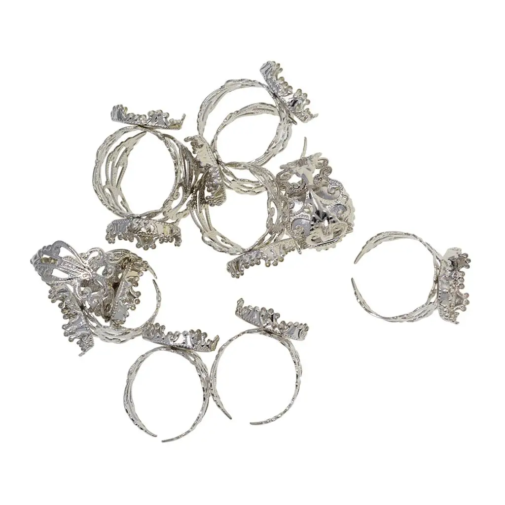 

10 Pieces 15mm Cabochon Bezel Base Settings Adjustable Filigree for Jewelry Making