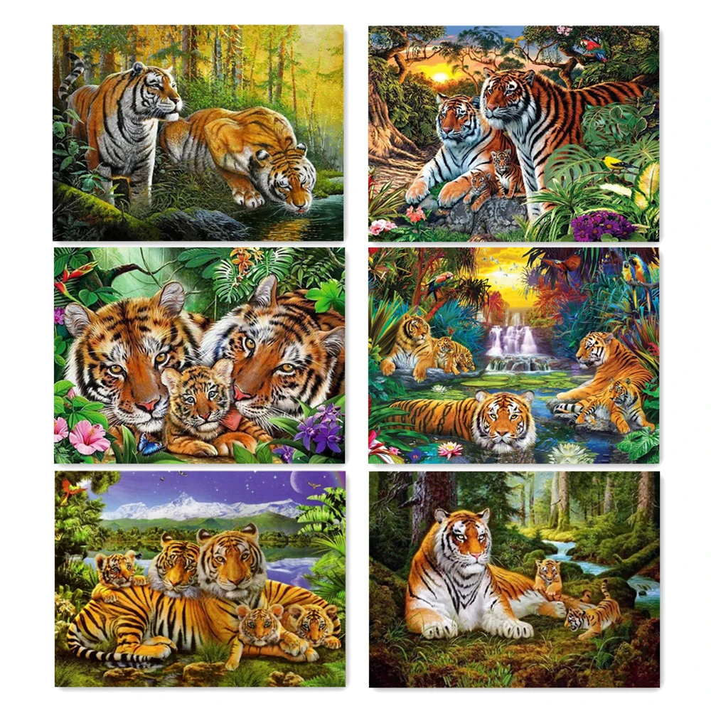 

Landscape Tigers DIY 5D Diamond Painting Full Drill Square Round Embroidery Mosaic Art Picture Of Rhinestones Home Decor Gifts