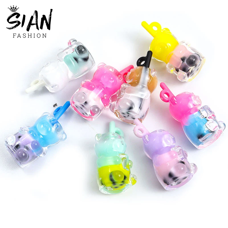 

10pcs/Lot Resin Bottles Bear Cup Acrylic Charms for Pendant Necklace Keychains Earrings DIY Jewelry Making Handmade Accessories
