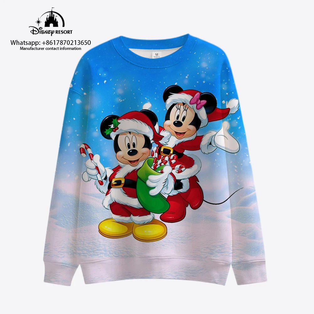 

Disney 2022 Autumn Christmas New Children's Fashion Casual Hoodie Mickey Minnie Anime Round Neck Long Sleeve Ladies Pullover Y2K