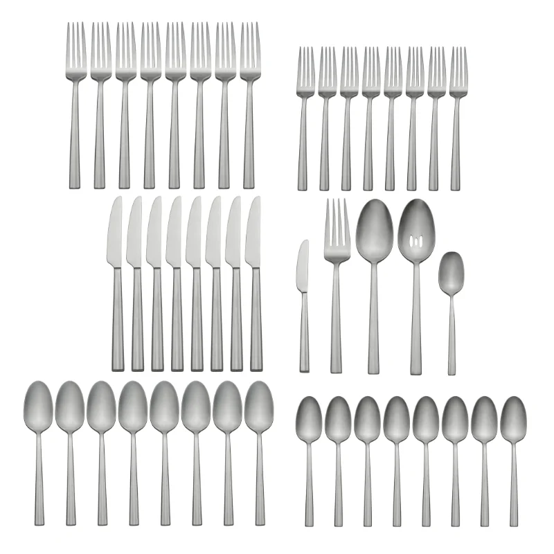 45-Piece Silverware Stainless-steel Utensil Dinner Knives Forks Spoons Set with Teaspoons Serving Spoons Sugar Spoon