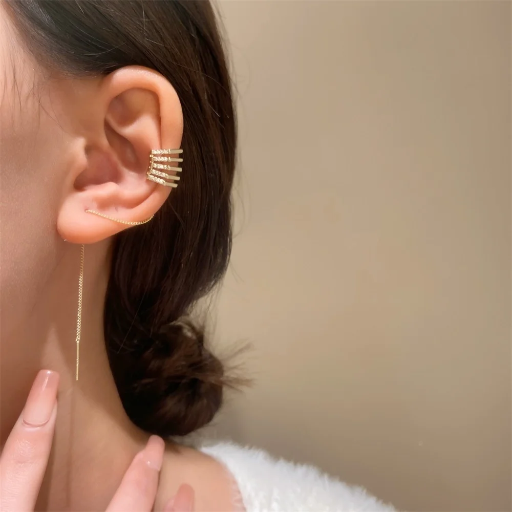 

Ins Long Tassel Ear Clip Female Personality Diamond Inlaid Integrated Ear Thread Ear Bone Clip Earwear Trendy Gold Jewelry