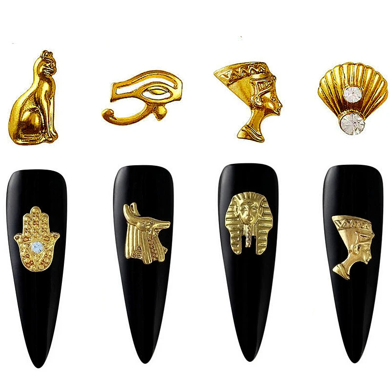 

10PCS Egyptian Style Gold Nail Charms 3D Metal Nail Art Decoration Egyptian Themes 18k Yellow Gold Accessories Supplies Tool