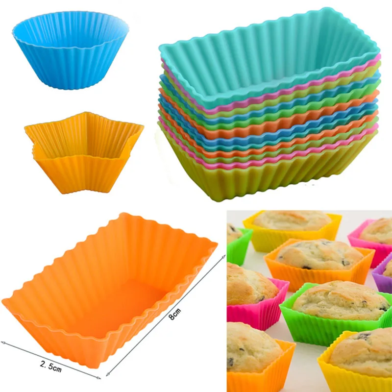 

6Pcs Silicone Rectangular Reusable Cake Molds Jelly Baking Mould Cupcake Maker Muffin Bakeware Cup Kitchen Pastry Tool