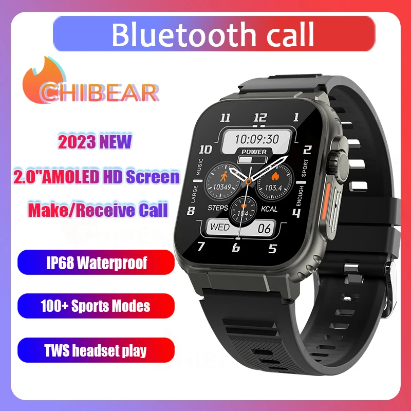 

2023 New AMOLED Bluetooth Call Smart Watch Men 600Mah Large Battery 100+ Sport Fitness tracker IP68 Waterproof Smartwatch Man