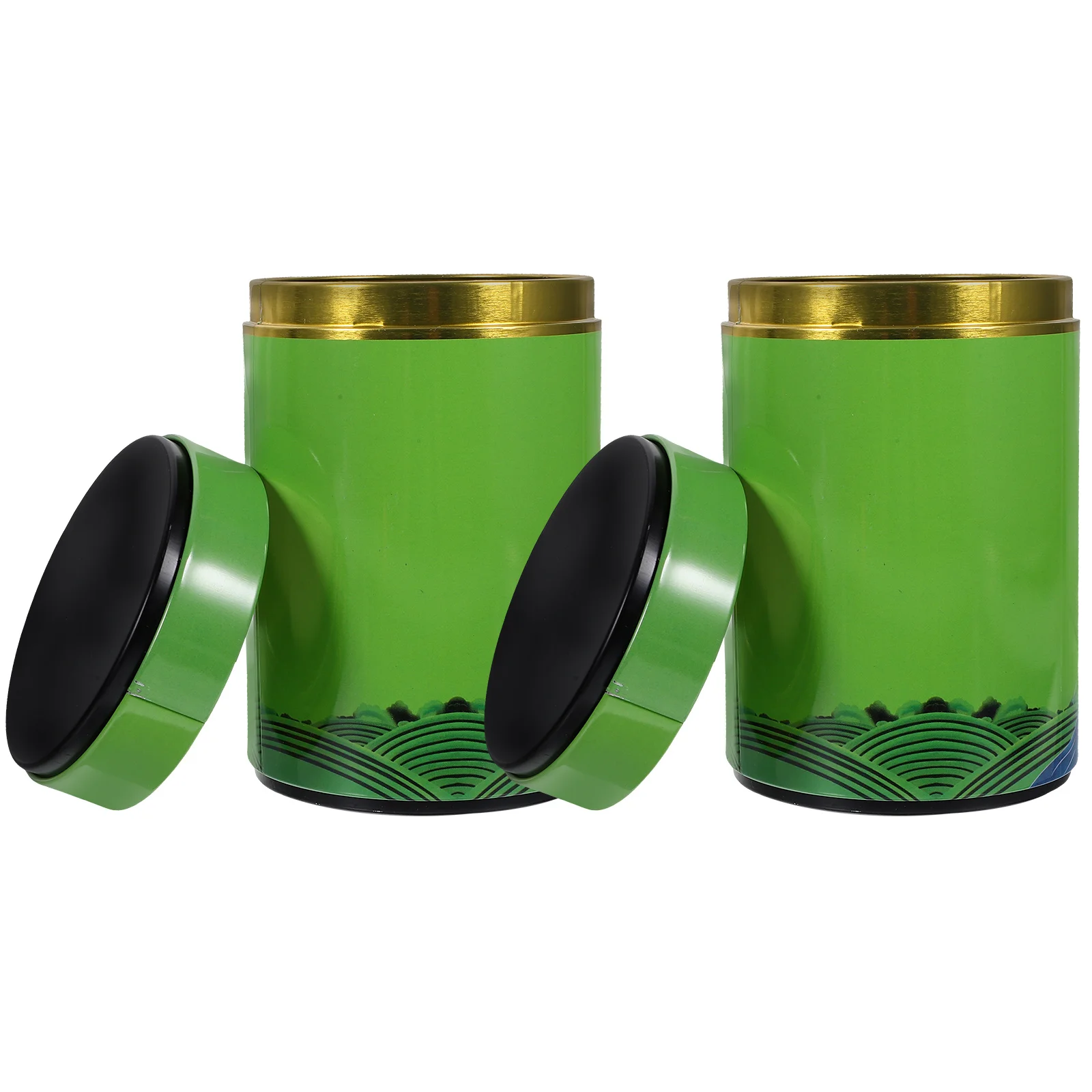 

2 Pcs Tea Tin Canister With Lid Chinese Style Kitchen Storage Tinplate Loose Jar Airtight Container