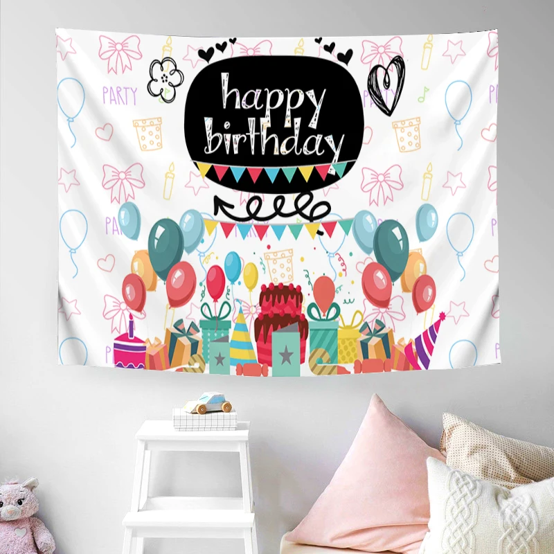 

Happy Birthday Wall Decor Aesthetic Room Decoration Home Wallpaper Tapestry Headboards Tapestries Bedroom Hanging Decorative Art