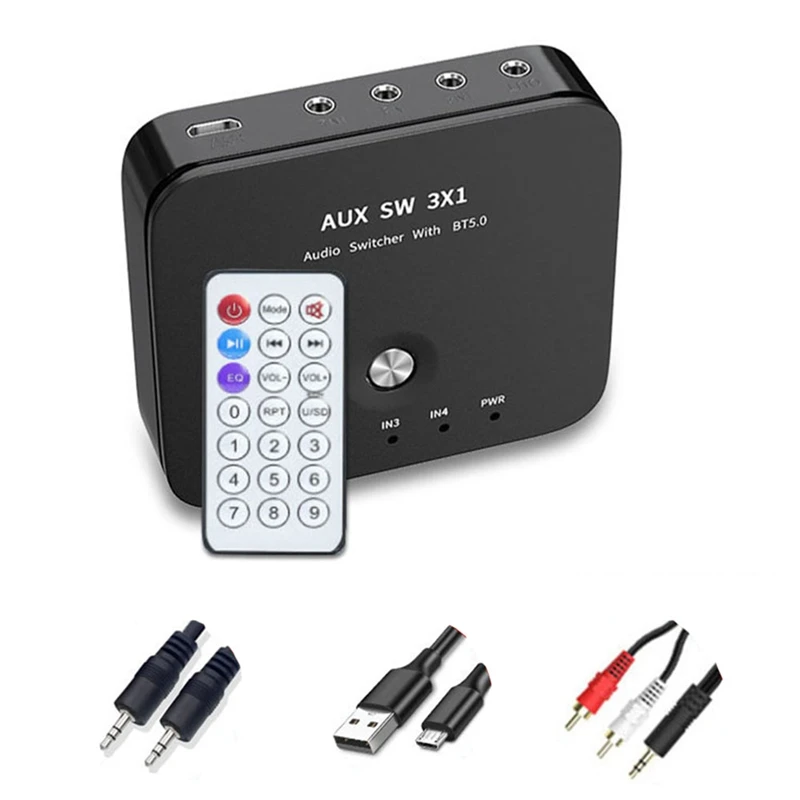 

JABS HIFI 4-Port 3.5Mm Stereo AUX Switcher 3 In 1 OUT Wireless Music Bluetooth 5.0 Receiver Bluetooth Audio Adapter