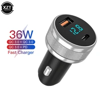 36w metal dual usb car charger digital display usb c pd auto fast charger for samsung note 20 ultra s20 xiaomi phone