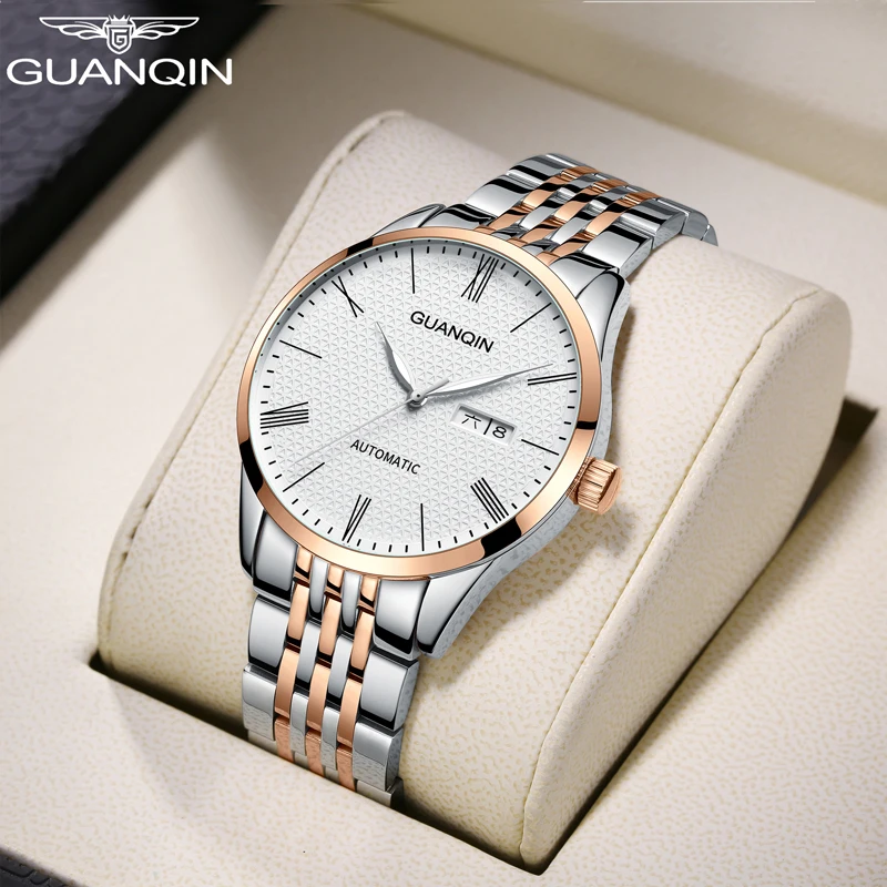 GUANQIN New Men's luxury sport Mechanical Wristwatches Dual calendar Automatic steel Watch For Men Luminous waterproof Watch