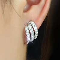 simple arc curve ins niche design silver color claws stud earrings with crystal aaa cz stone versatile fashion earring for women