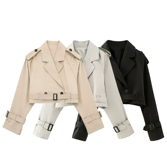 

Women's short casual trench coat with belt