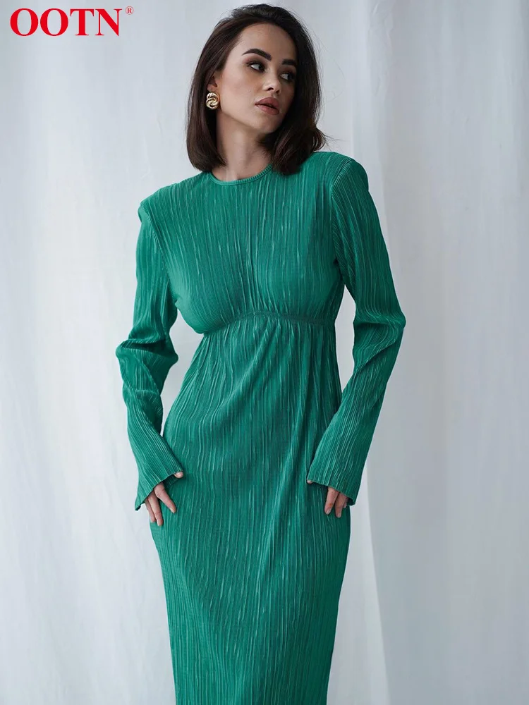 

Luxury Elegant Dresses Women Summer Pleated Party Dress Lady Slim Long Sleeve Midi Dress Evening Stretch 2023 Robe Femme