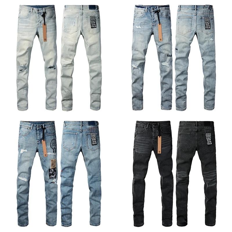 Американская уличная мода KSUBI Cross Jeans Vintage Wash Do Old Patch Голубые эластичные узкие