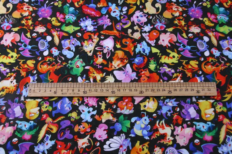 Ширина 100% см мультяшный Покемон Пикачу хлопчатобумажная ткань с принтом для