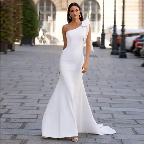 Женское атласное свадебное платье-русалка, винтажное платье на одно плечо, длиной в Пол, HY033, 2022