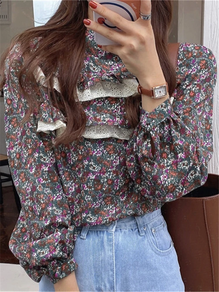 

Женская винтажная рубашка с цветочным принтом Alien Kitty, Повседневная универсальная элегантная рубашка с воротником-стойкой для выпускного в...