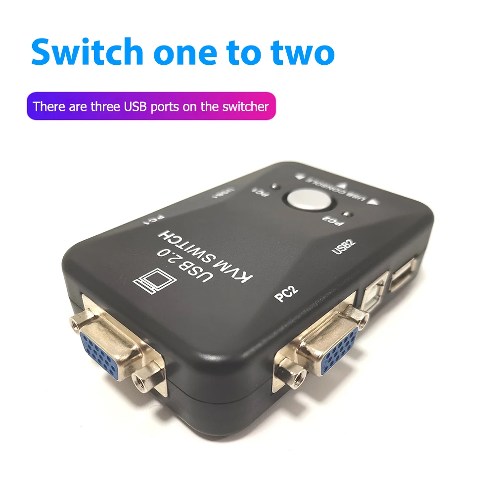 

USB KVM Switch Switcher Adapter 1920x1440 250MHz VGA Switch Splitter Box for Keyboard Mouse Monitor Computer 2-in-1-out