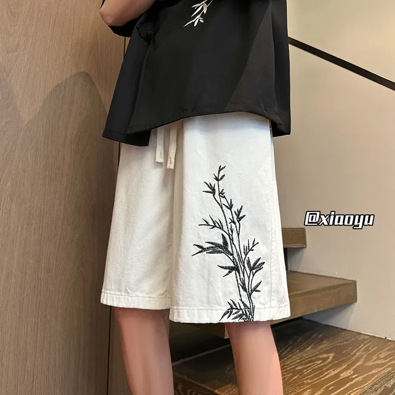 Прямые повседневные джинсовые шорты с вышивкой для мужчин и женщин